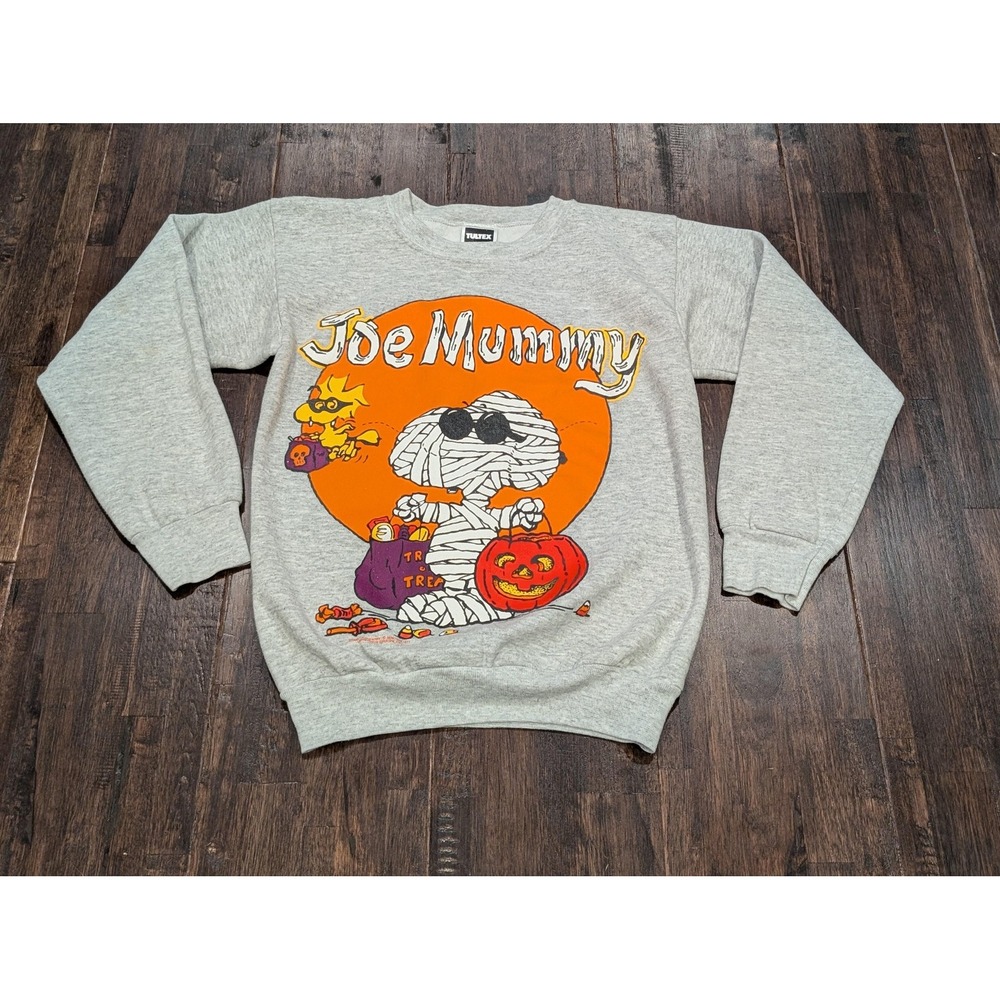 Vintage Peanuts Snoopy Sweatshirt Mens S/M‎ Gray Joe Mummy Halloween USA 90s